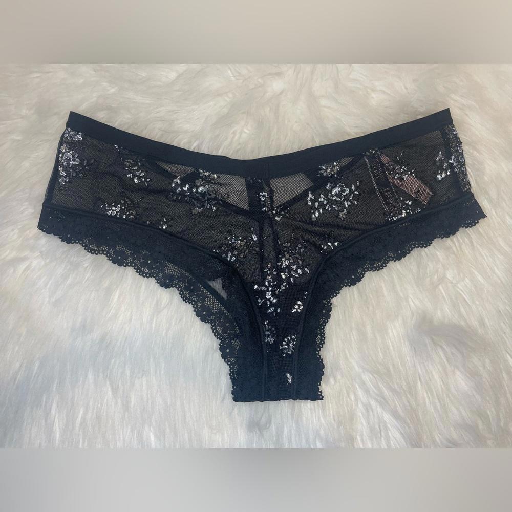 NWT- Victoria's Secret- Very Sexy Cheeky Panty in Black & Silver- Women's Large